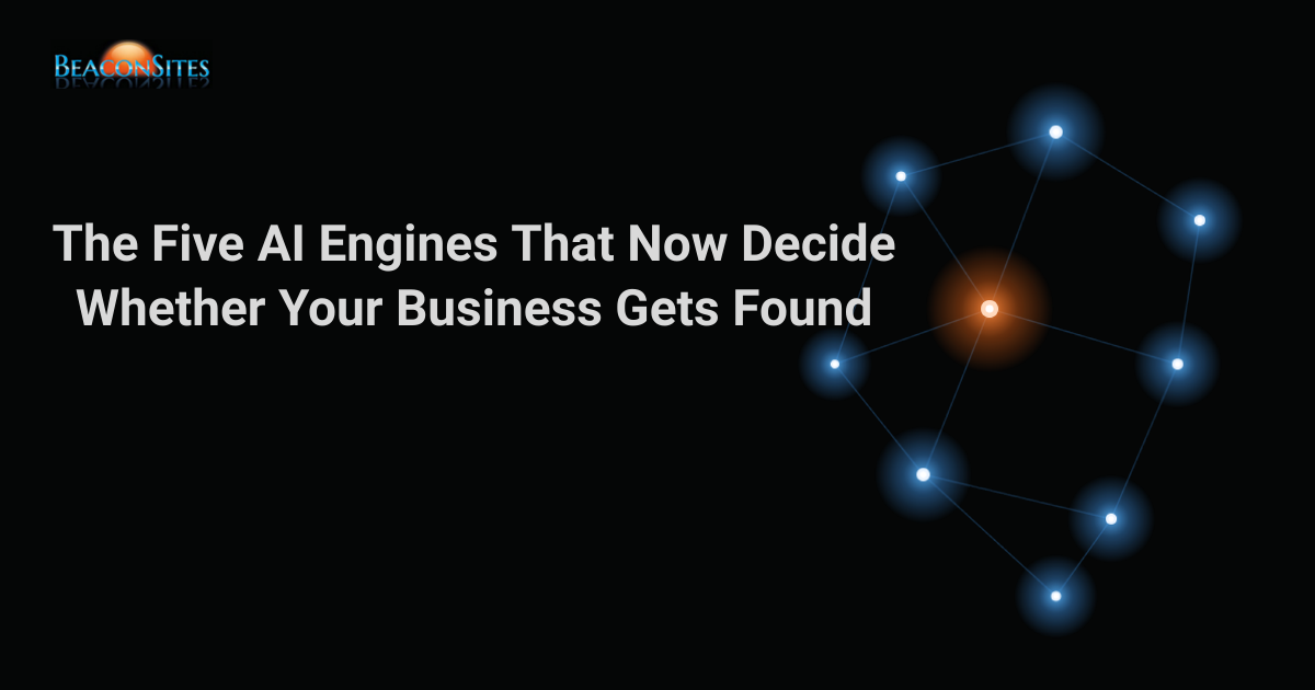 Five distinct AI engine data streams converging on a single business citation point